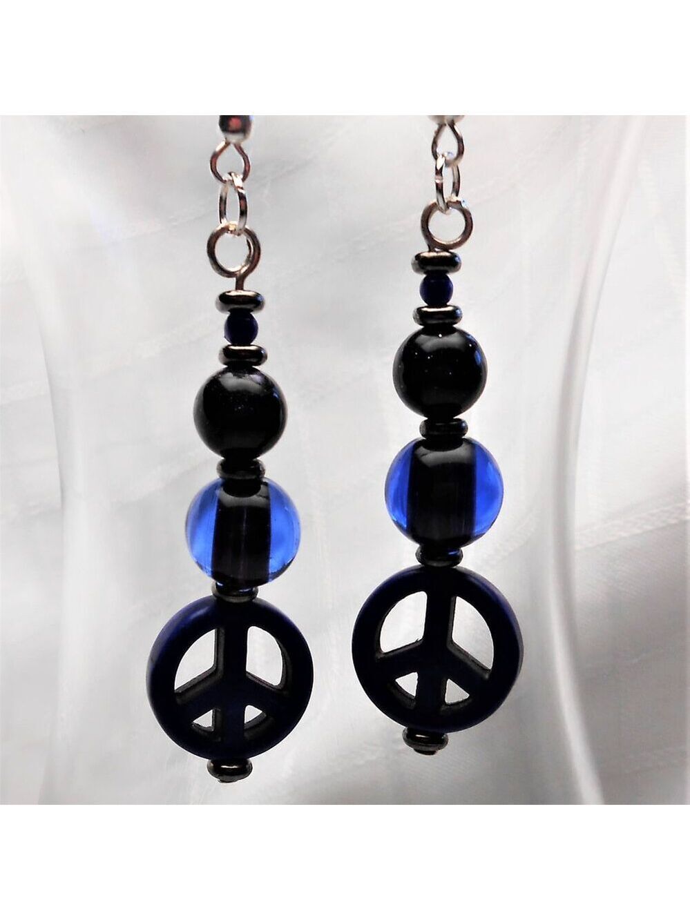 No407 Handmade earrings with polished stones and Peace signs